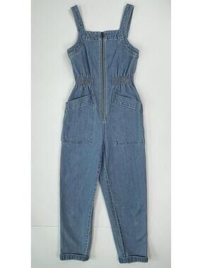 Madewell Denim Zip Front Smock Waist Jumpsuit Straight Leg Utility Coverall XS